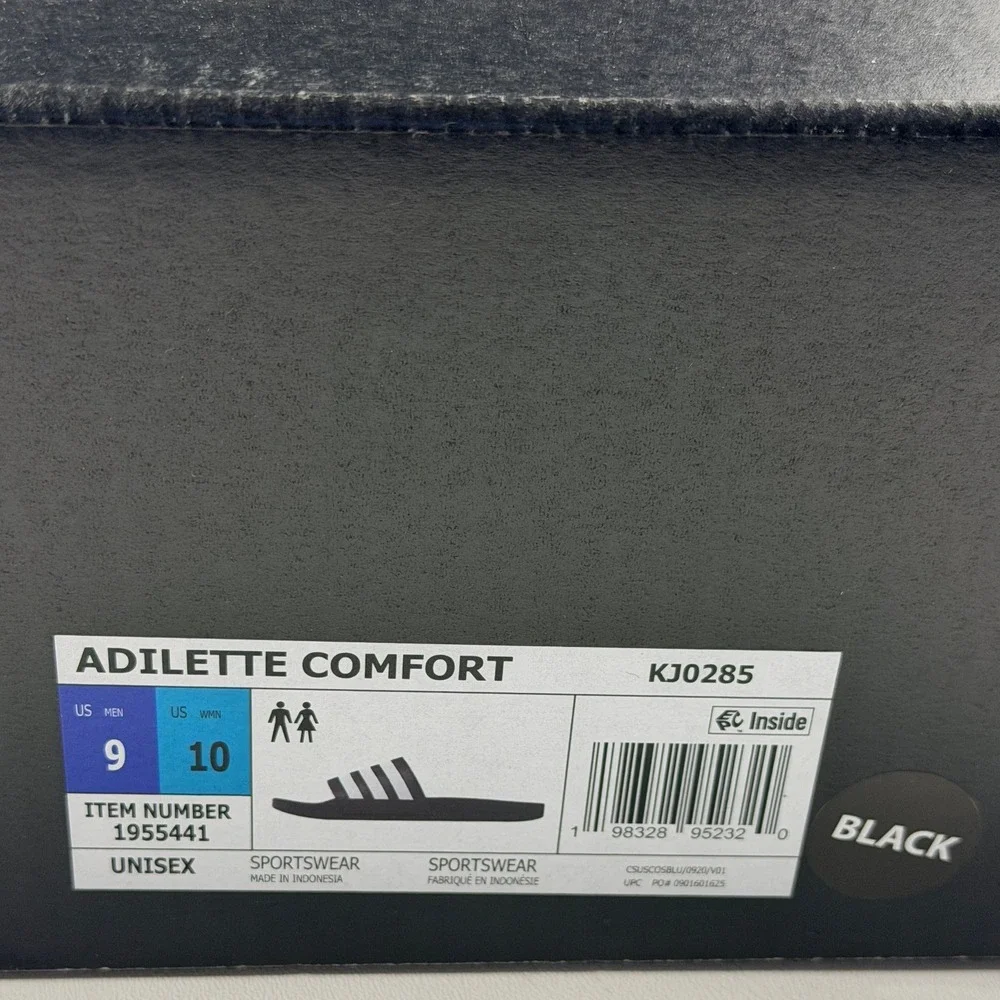 Adidas Adilette Comfort Slides Black White Stripe Sandals Men 9 Women 10 NEW